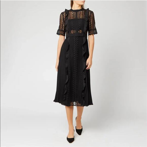 Self Portrait Geometric Lace Midi Dress - Black - US 2 / AU 6 - Picture 1 of 14